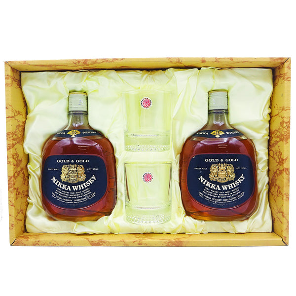 Vintage Nikka Gold & Gold G&G Gift Set Box GN-40 with 2 x Glasses-Whisky-Cool Rare Japan